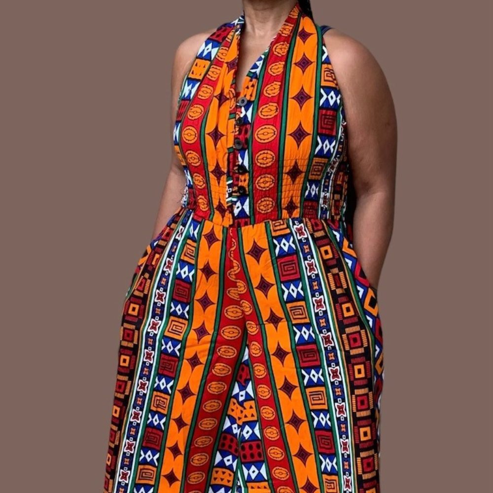THREE BUTTON AUTHENTIC AFRICAN LONG JUMPSUIT